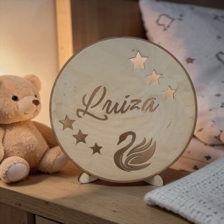 Drewniana lampka nocna LED personalizowana ŁABĘDŹ