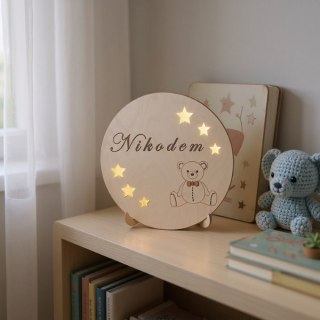 Drewniana lampka nocna LED personalizowana MIŚ