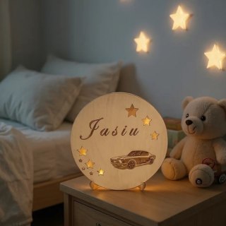 Drewniana lampka nocna LED personalizowana SAMOCHODZIK